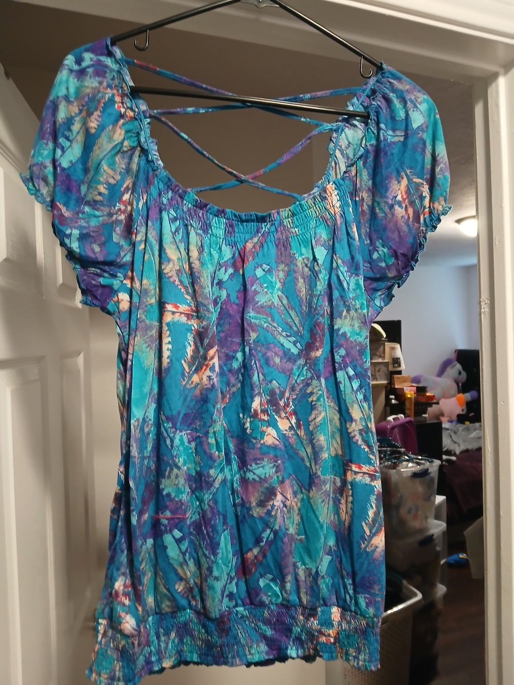 No Boundaries Blue & Purple Crisscross Back Tunic Top